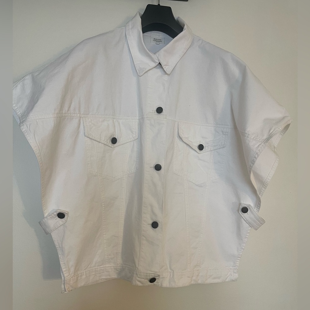 Oversized White Denim Button-Up Cape Jacket/Vest - Picture 4 of 10